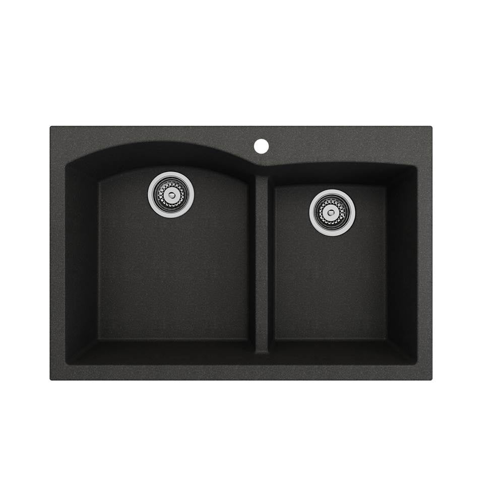 Campino Duo Dual Mount Granite Composite 33 in. 60/40 Double Bowl Kitchen Sink with Strainers in Matte Black