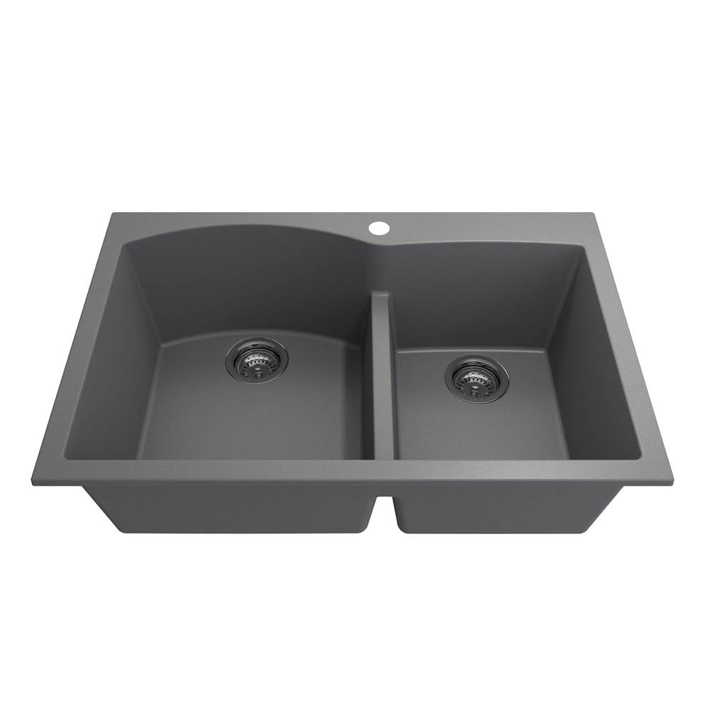 Campino Duo Dual Mount Granite Composite 33 in. 60/40 Double Bowl Kitchen Sink with Strainers in Matte Black