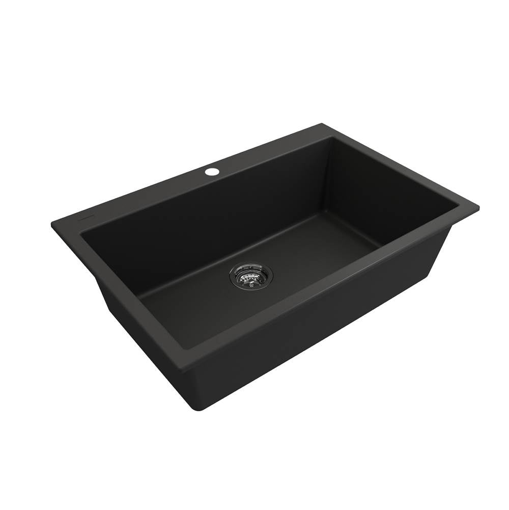 Campino Uno Dual Mount Granite Composite 33 in. Single Bowl Kitchen Sink with Strainer in Matte Black