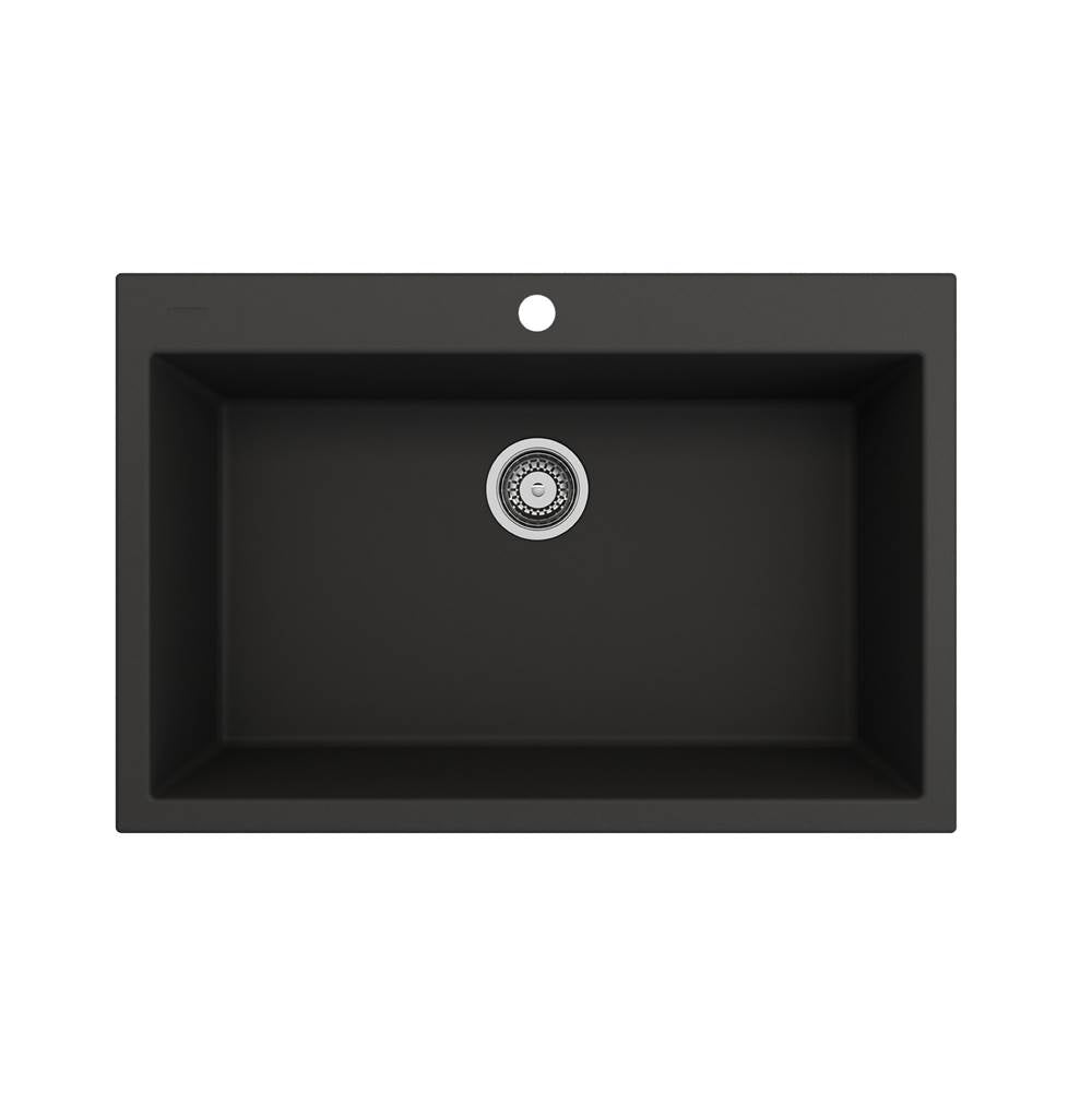 Campino Uno Dual Mount Granite Composite 33 in. Single Bowl Kitchen Sink with Strainer in Matte Black