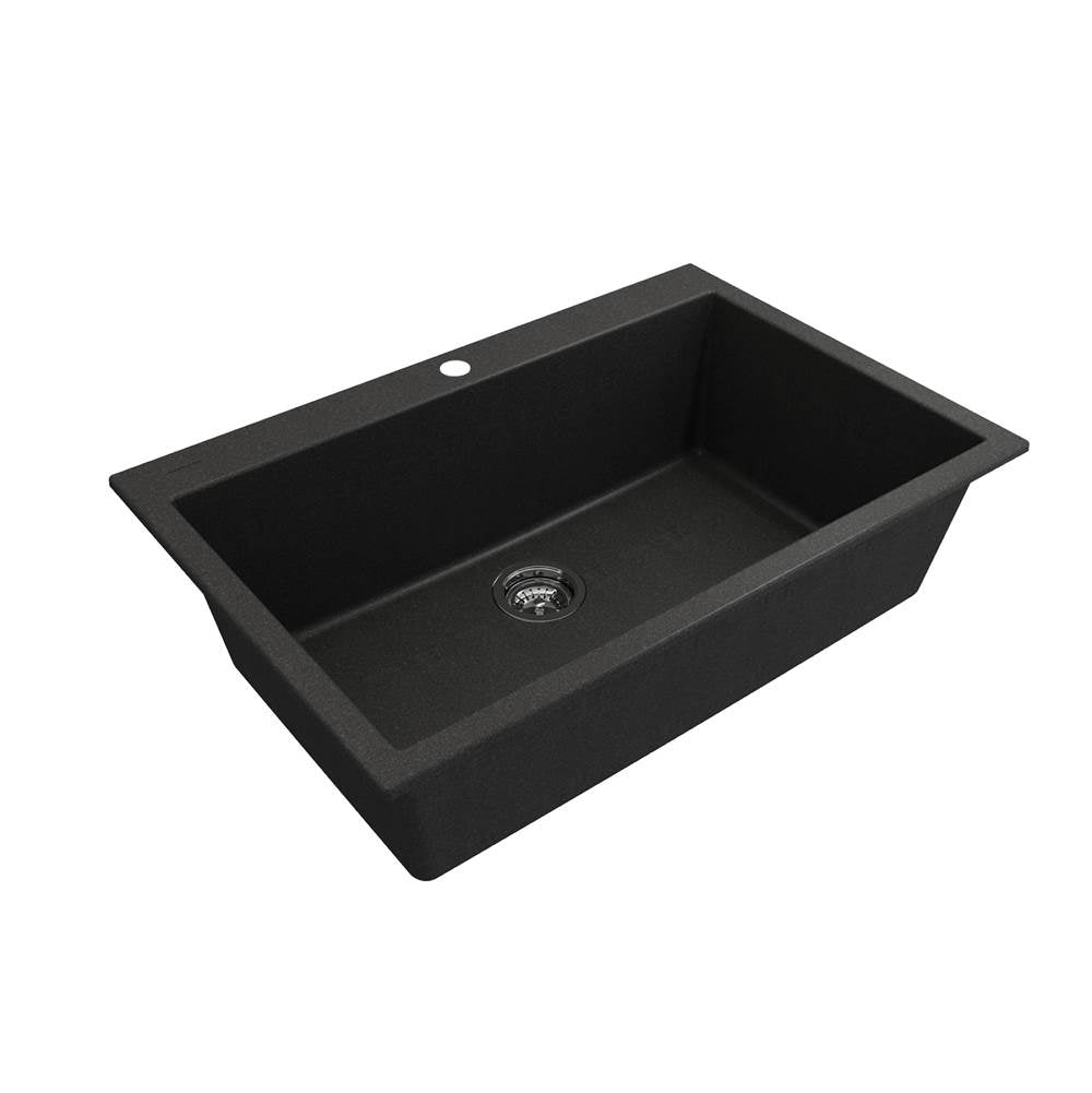 Campino Uno Dual Mount Granite Composite 33 in. Single Bowl Kitchen Sink with Strainer in Matte Black