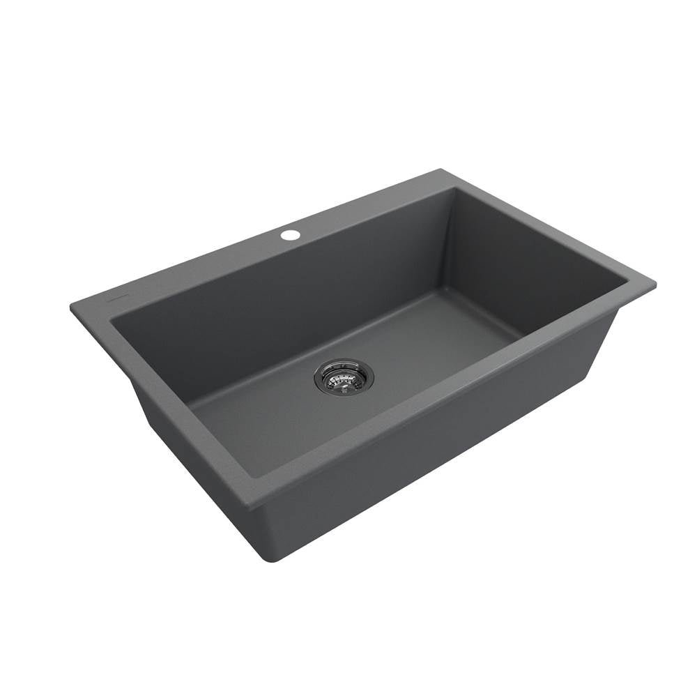 Campino Uno Dual Mount Granite Composite 33 in. Single Bowl Kitchen Sink with Strainer in Matte Black