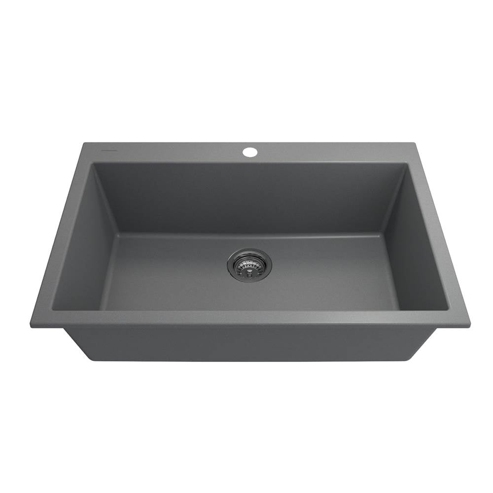 Campino Uno Dual Mount Granite Composite 33 in. Single Bowl Kitchen Sink with Strainer in Matte Black
