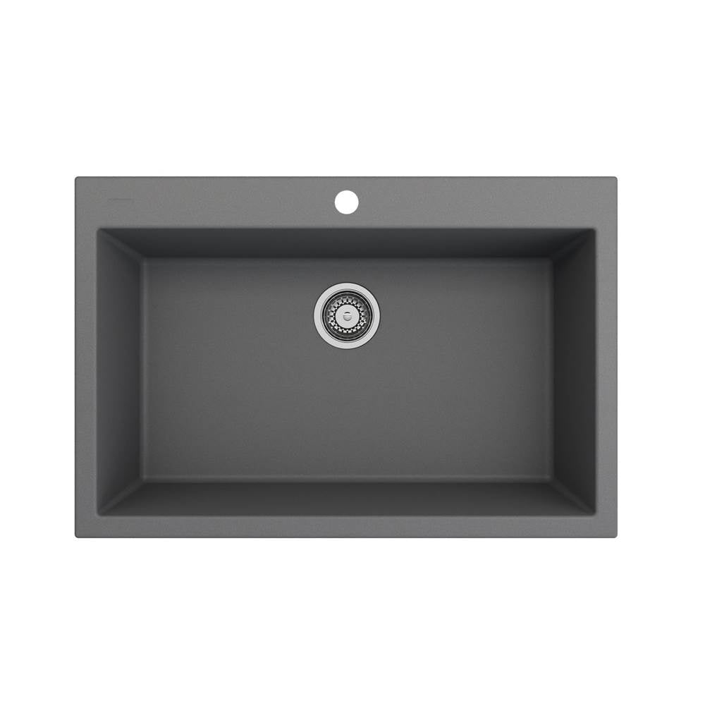 Campino Uno Dual Mount Granite Composite 33 in. Single Bowl Kitchen Sink with Strainer in Matte Black