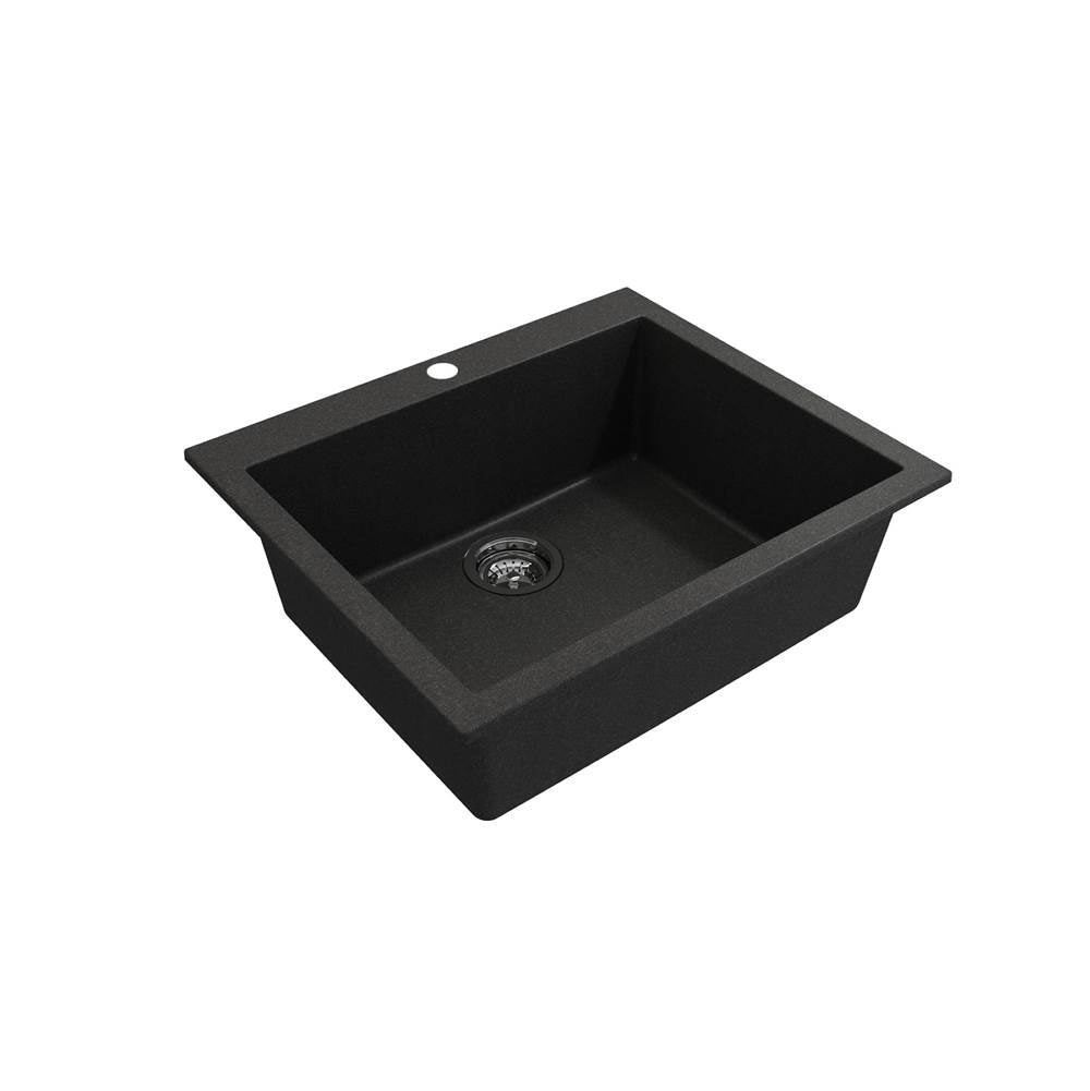 Campino Uno Dual Mount Granite Composite 24 in. Single Bowl Kitchen Sink with Strainer in Matte Black