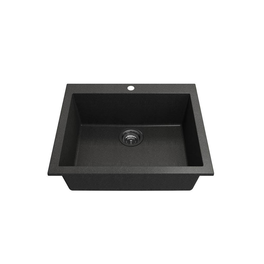 Campino Uno Dual Mount Granite Composite 24 in. Single Bowl Kitchen Sink with Strainer in Matte Black