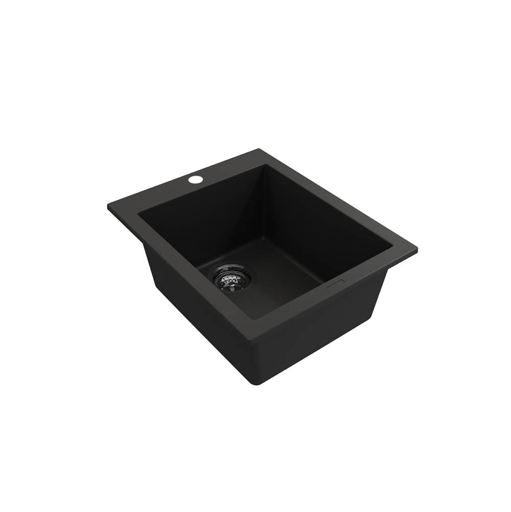 Campino Uno Dual Mount Granite Composite 16 in. Single Bowl Bar Sink with Strainer in Matte Black