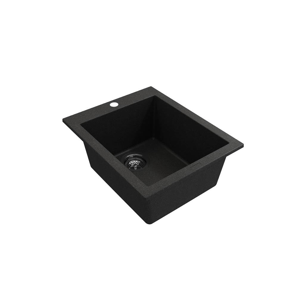 Campino Uno Dual Mount Granite Composite 16 in. Single Bowl Bar Sink with Strainer in Matte Black