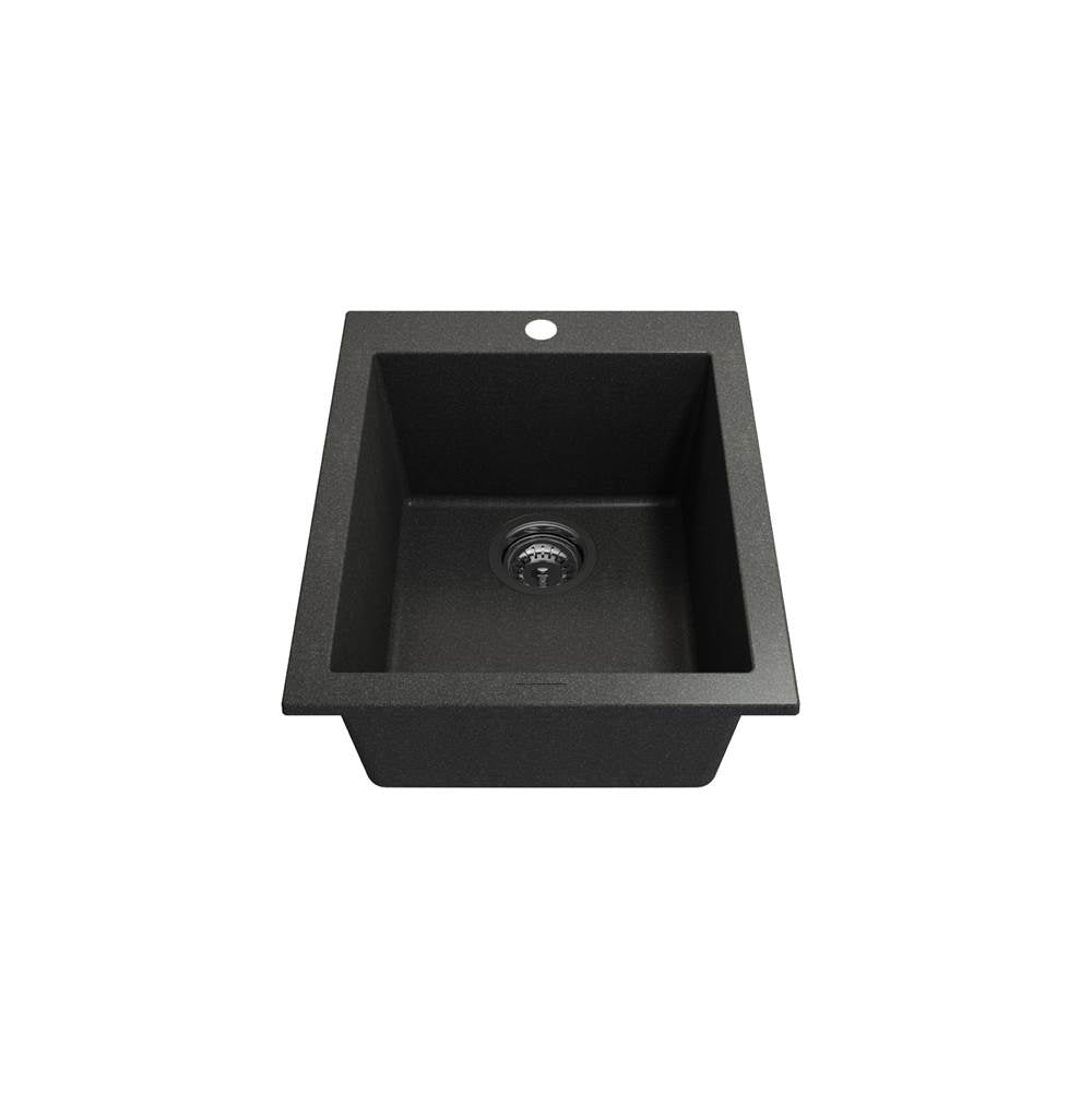 Campino Uno Dual Mount Granite Composite 16 in. Single Bowl Bar Sink with Strainer in Matte Black