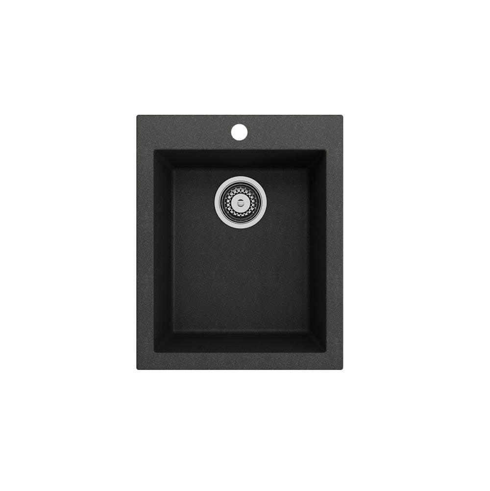 Campino Uno Dual Mount Granite Composite 16 in. Single Bowl Bar Sink with Strainer in Matte Black
