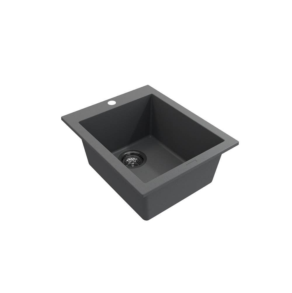 Campino Uno Dual Mount Granite Composite 16 in. Single Bowl Bar Sink with Strainer in Matte Black