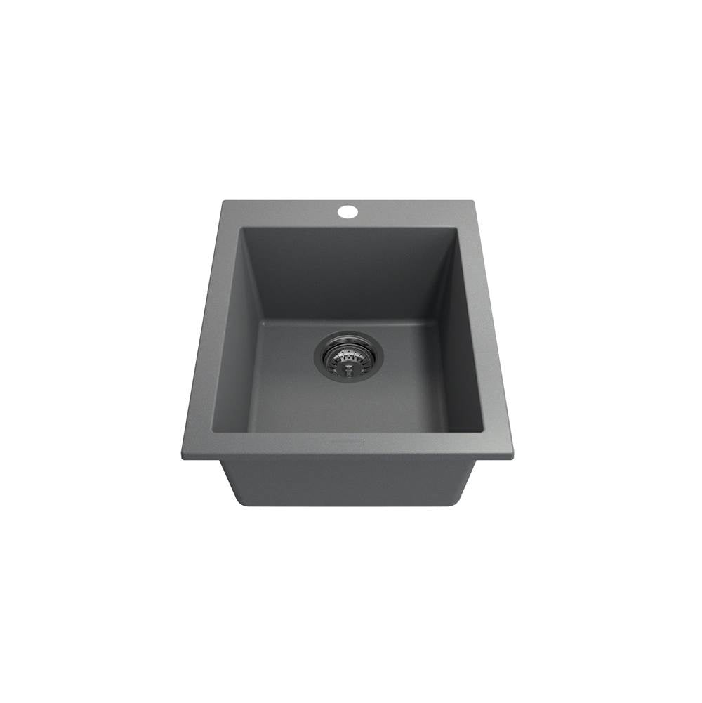 Campino Uno Dual Mount Granite Composite 16 in. Single Bowl Bar Sink with Strainer in Matte Black