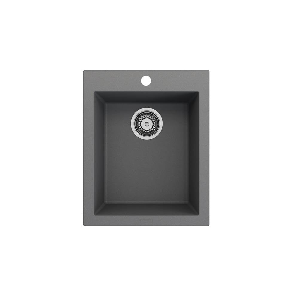 Campino Uno Dual Mount Granite Composite 16 in. Single Bowl Bar Sink with Strainer in Matte Black