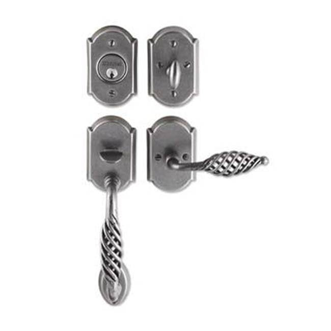 Bouvet - Tubular Entrance Handle Set - Complete single cylinder set for 1 3/4'' door - Pewter 012