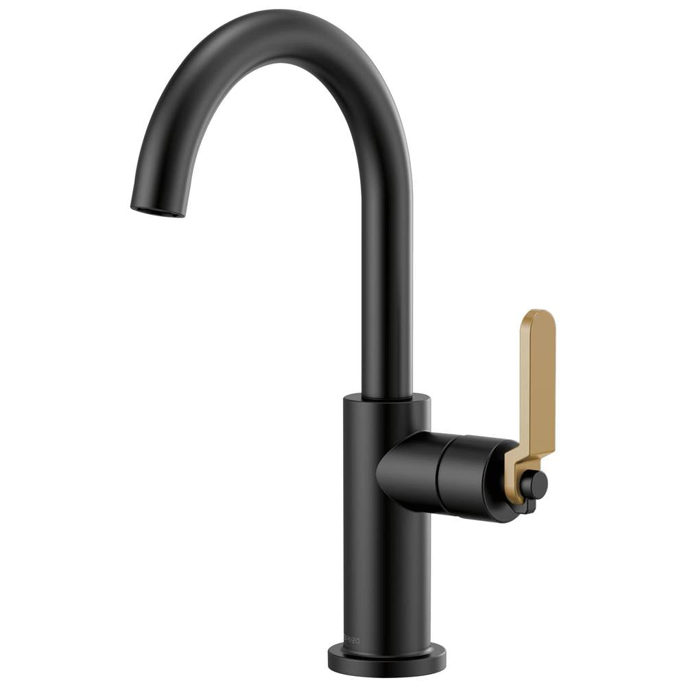Brizo - Litze Bar Faucet with Arc Spout and Industrial Handle Kit - Matte Black With Luxe Gold