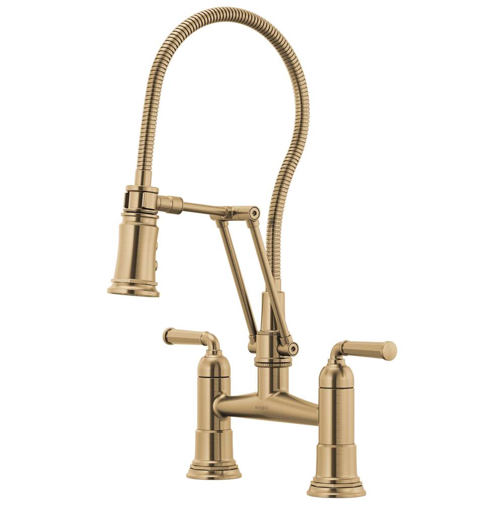Brizo - Rook Articulating Bridge Faucet with Finished Hose - Luxe Gold