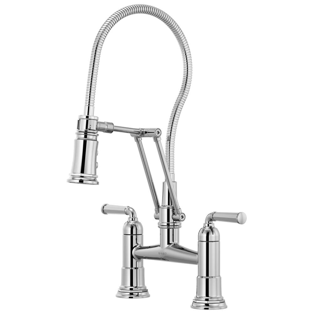 Brizo - Rook Articulating Bridge Faucet with Finished Hose - Chrome