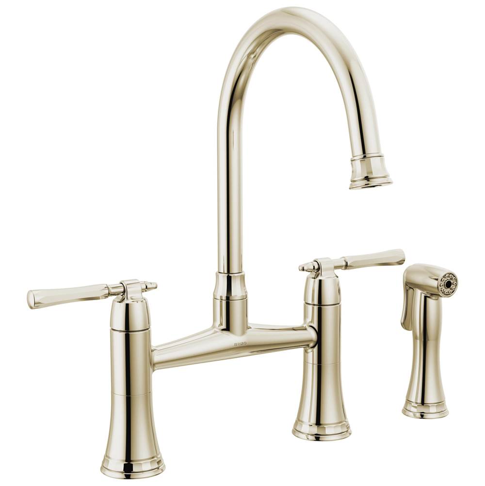 Brizo - The TulhamE Kitchen Collection by Brizo Bridge Kitchen Faucet with Side Spray - Polished Nickel
