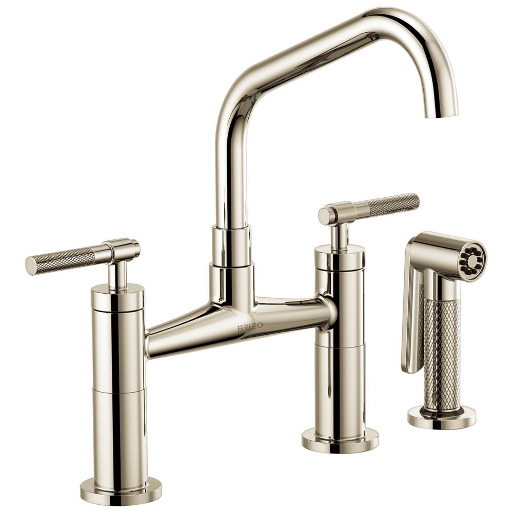 Brizo - Litze Bridge Faucet with Angled Spout and Knurled Handle - Polished Nickel