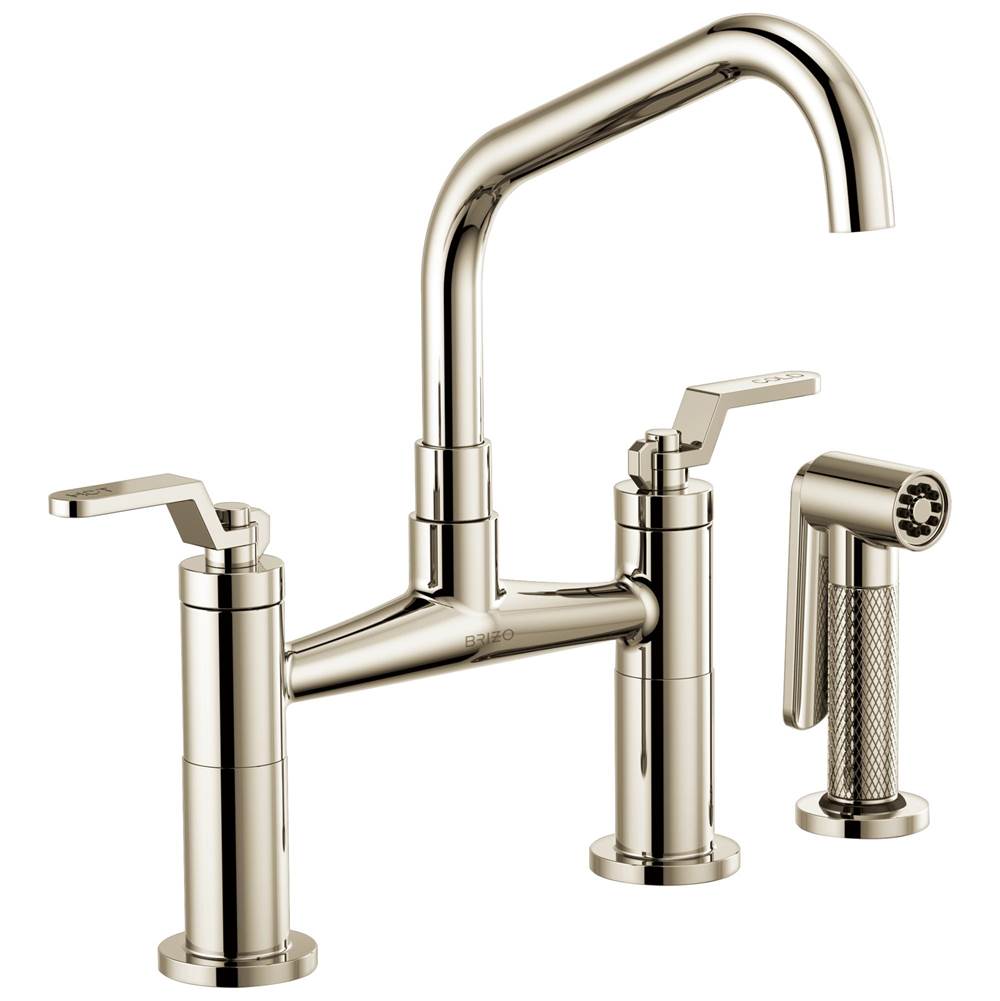 Brizo - Litze Bridge Faucet with Angled Spout and Industrial Handle - Polished Nickel