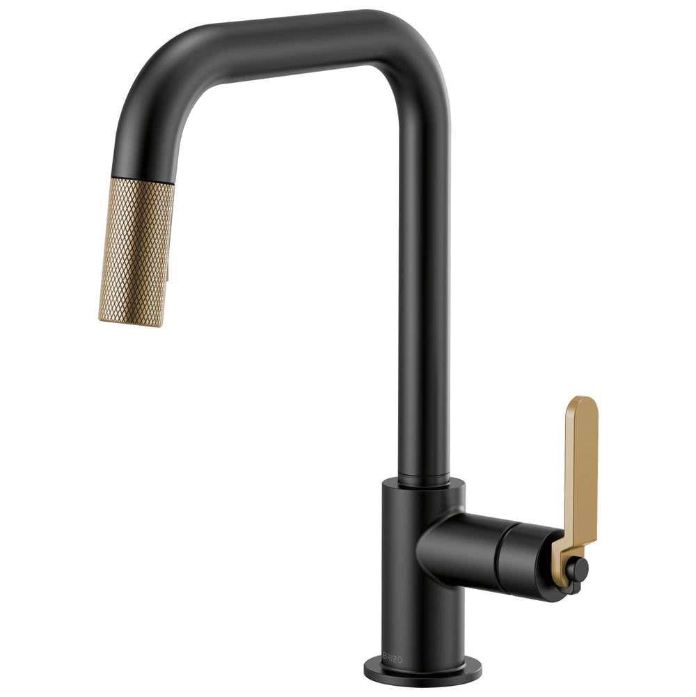Brizo - Litze Pull-Down Faucet with Square Spout and Industrial Handle - Matte Black With Luxe Gold
