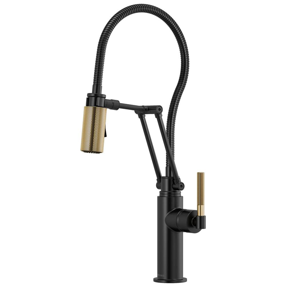 Brizo - Litze Articulating Faucet With Finished Hose - Matte Black With Luxe Gold