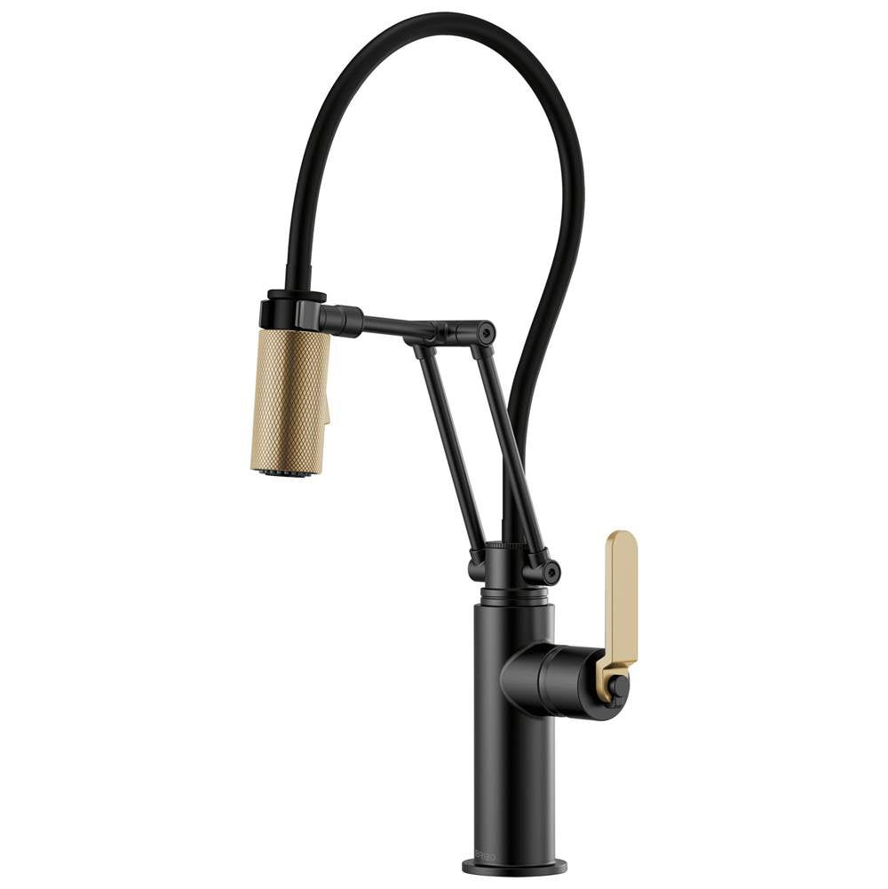 Brizo - Litze Articulating Faucet with Industrial Handle - Matte Black With Luxe Gold