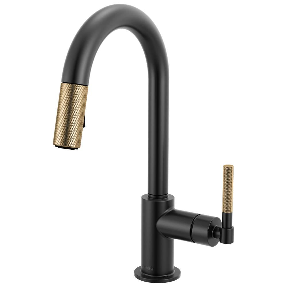 Brizo - Litze Pull-Down Prep Faucet with Arc Spout - Knurled Handle - Matte Black With Luxe Gold