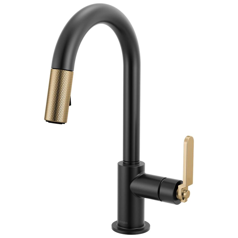 Brizo - Litze Pull-Down Prep Faucet with Arc Spout - Industrial Handle - Matte Black With Luxe Gold
