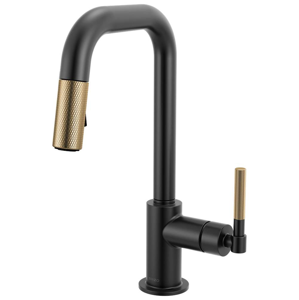 Brizo - Litze Pull-Down Prep Faucet with Square Spout - Knurled Handle - Matte Black With Luxe Gold