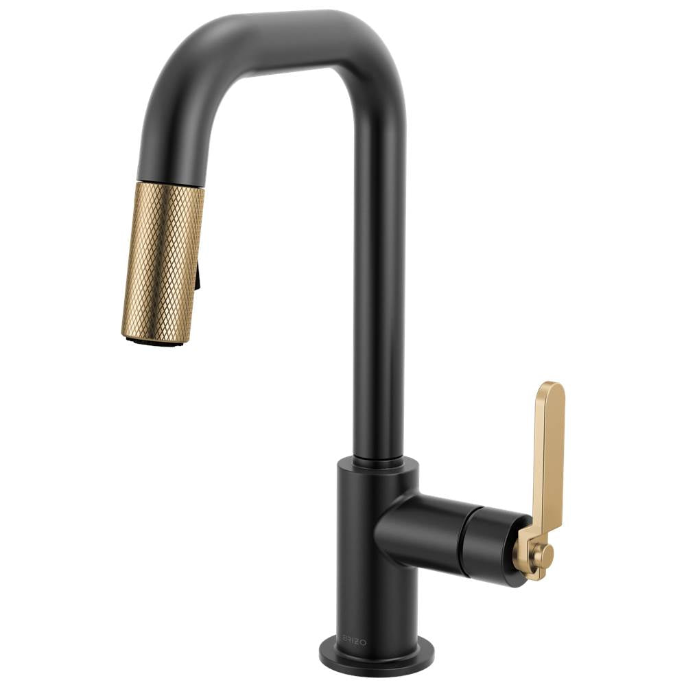 Brizo - Litze Pull-Down Prep Faucet with Square Spout - Industrial Handle - Matte Black With Luxe Gold