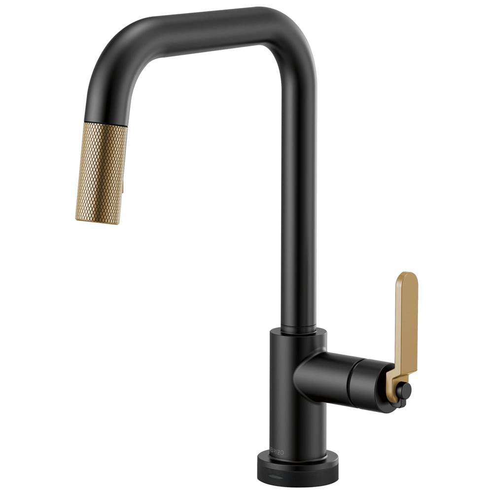 Brizo - Litze SmartTouch Pull-Down Kitchen Faucet with Square Spout and Industrial Handle - Matte Black With Luxe Gold
