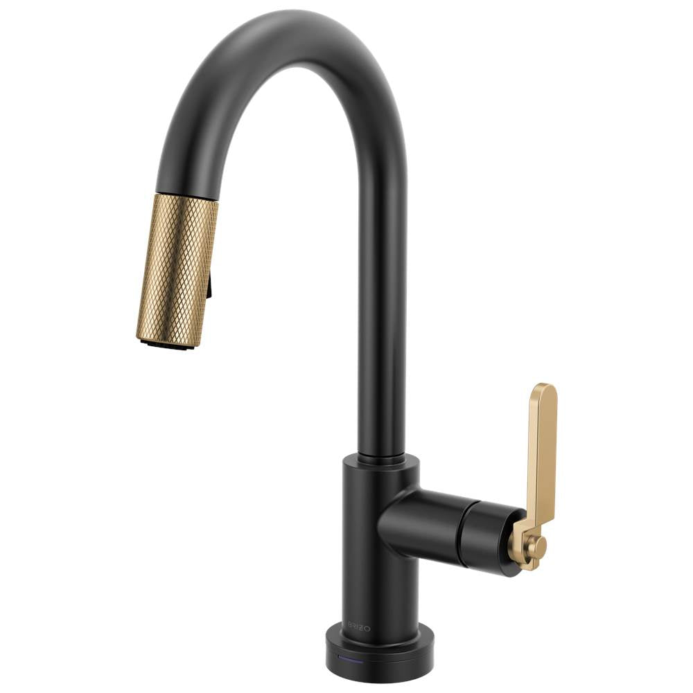 Brizo - Litze Smarttouch Pull-Down Prep Faucet with Arc Spout - Industrial Handle - Matte Black With Luxe Gold