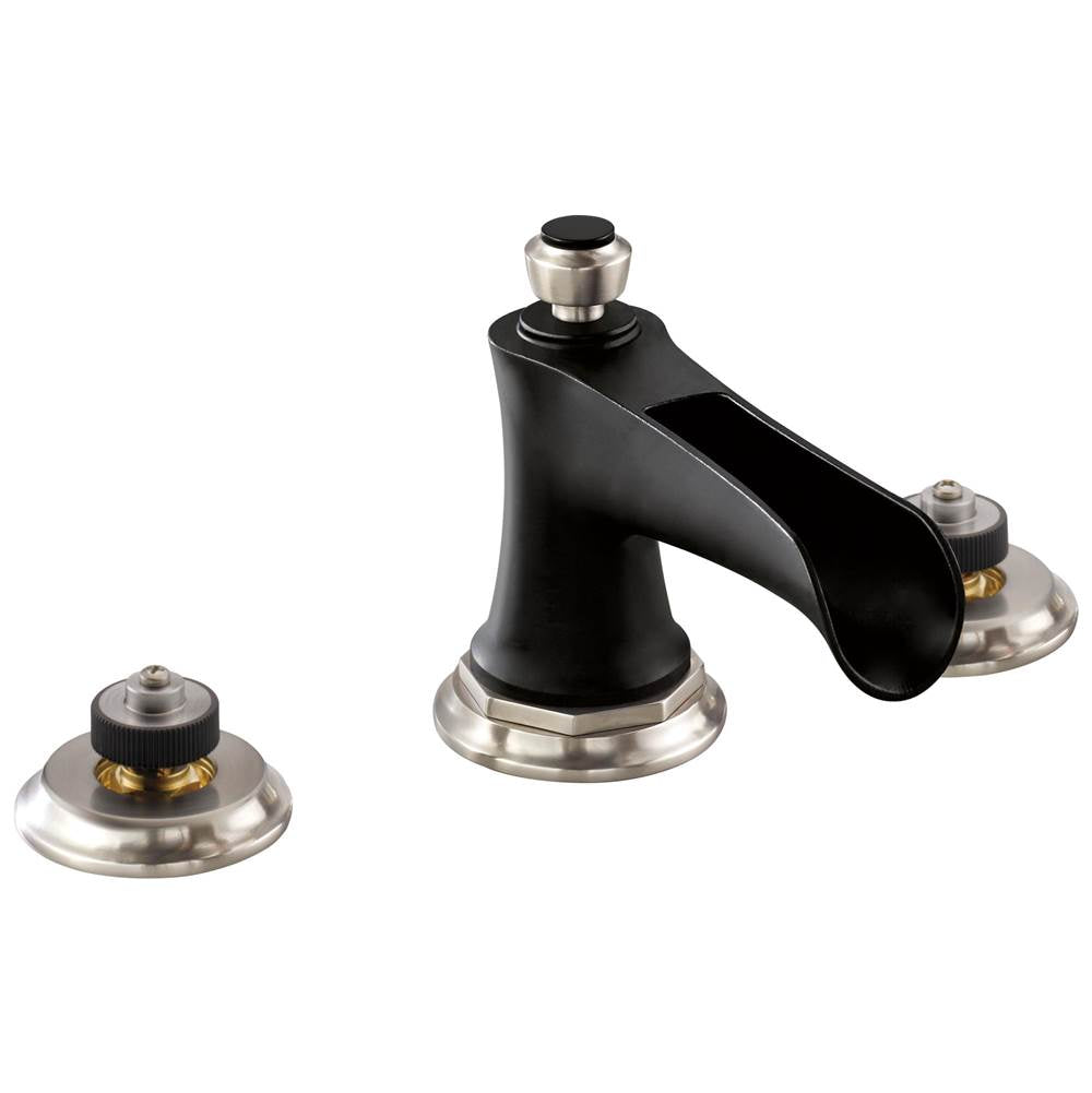 Brizo - Rook Widespread Lavatory Faucet with Channel Spout - Less Handles 1.5 GPM - Luxe Nickel With Matte Black
