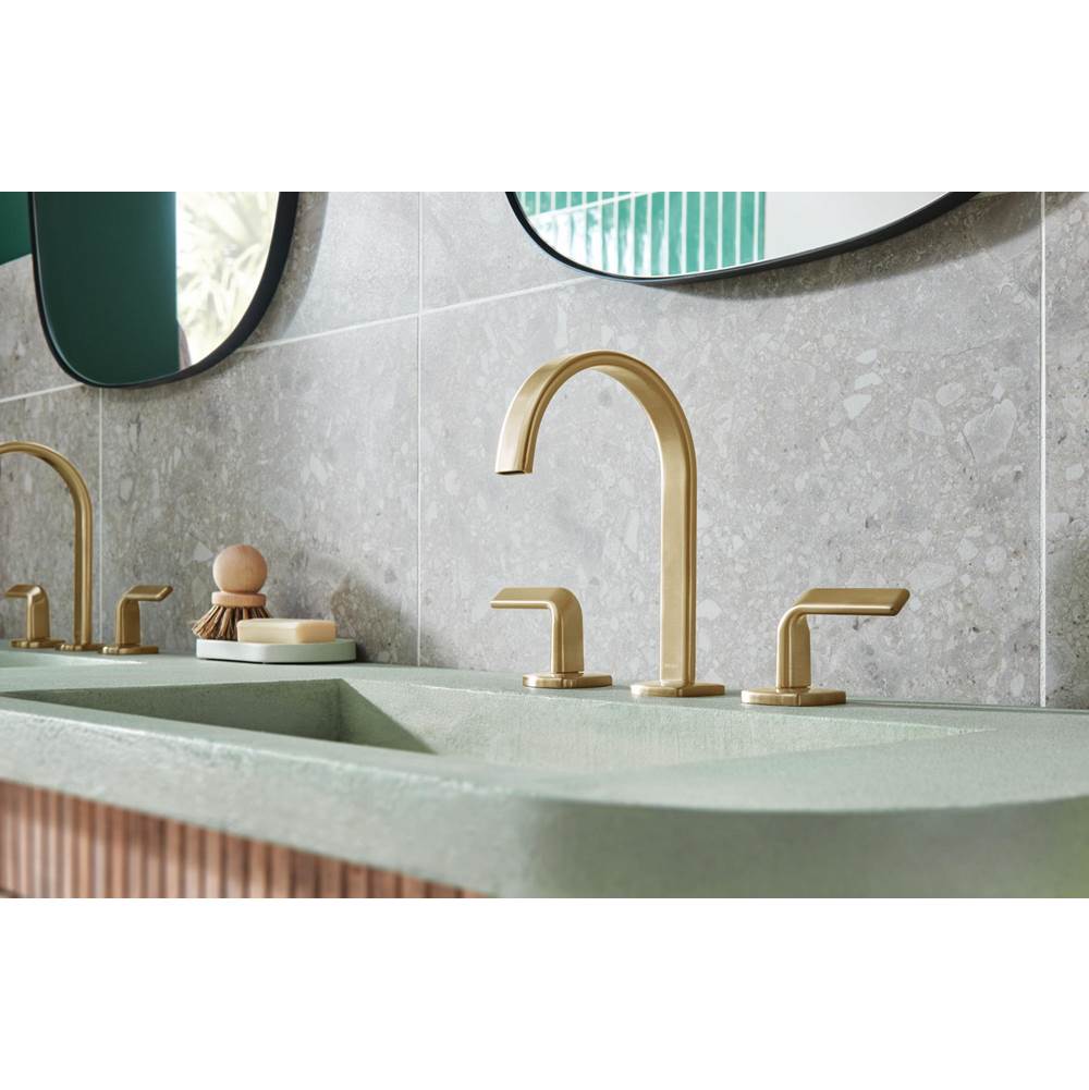 AllariaE Widespread Lavatory Faucet with Arc Spout - Less Handles