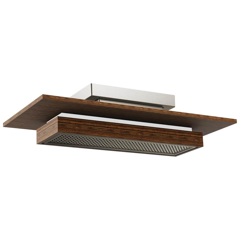Brizo - Frank Lloyd Wright 21'' Single-Function Raincan Shower Head with Integrated Lighting - 2.5 GPM - Luxe Nickel With Teak Wood