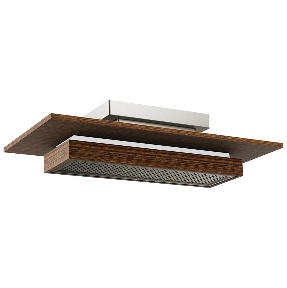 Brizo - Frank Lloyd Wright 21'' Single-Function Raincan Shower Head with Integrated Lighting - 1.75 GPM - Luxe Nickel With Teak Wood