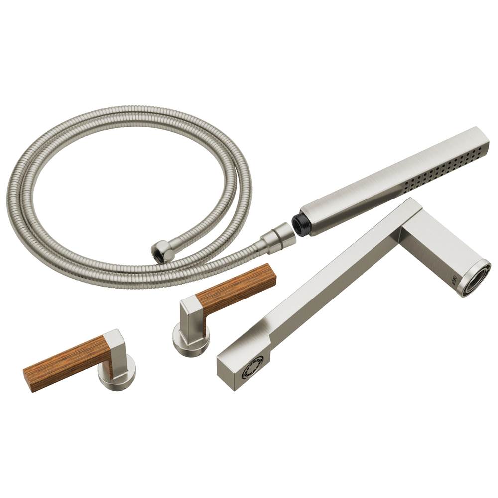Brizo - Frank Lloyd Wright Two-Handle Tub Filler Trim Kit with Lever Handles - Luxe Nickel With Teak Wood