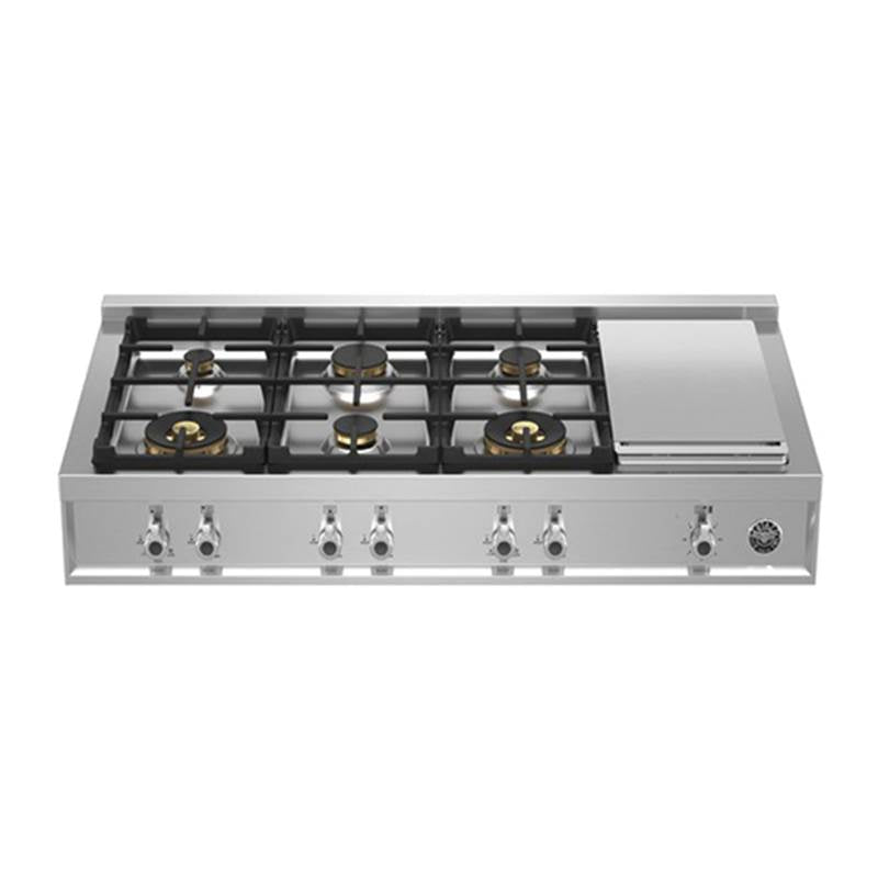 Bertazzoni - Professional Series Gas Rangetop, 6 Brass Burners Plus Griddle, 48'' - Stainless Steel