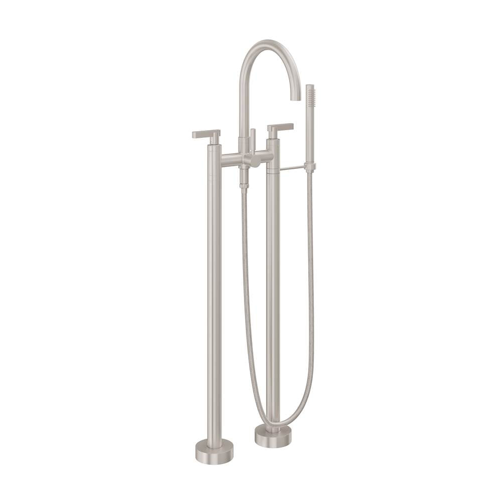 California Faucets - Contemporary Floor Mount Tub Filler - Arc Spout - Gloss White