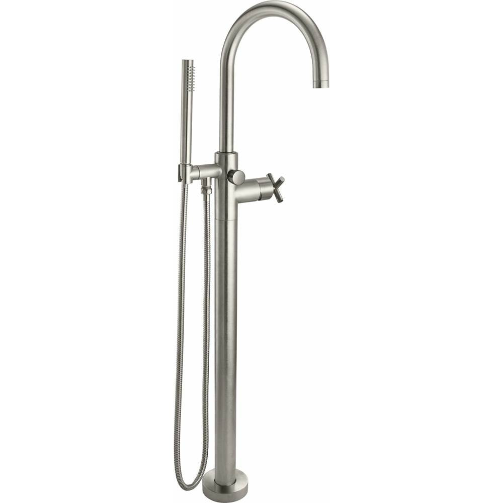 California Faucets - Contemporary Single Hole Floor Mount Tub Filler - Arc Spout - Gloss White