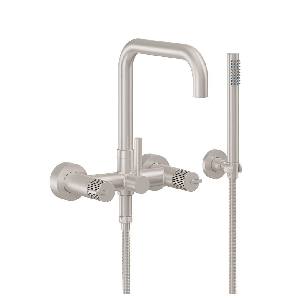 California Faucets - Contemporary Wall Mount Tub Filler - Quad Spout - Ultra Stainless Steel Pvd