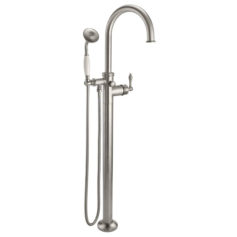California Faucets - Traditional Single Hole Floor Mount Tub Filler - Arc Spout - Gloss White