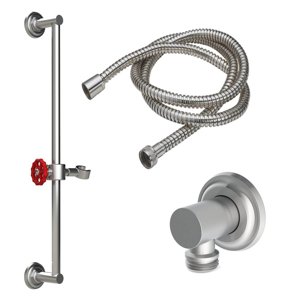 California Faucets - Slide Bar Handshower Kit - Red Wheel Handle with Concave Base - Gloss White