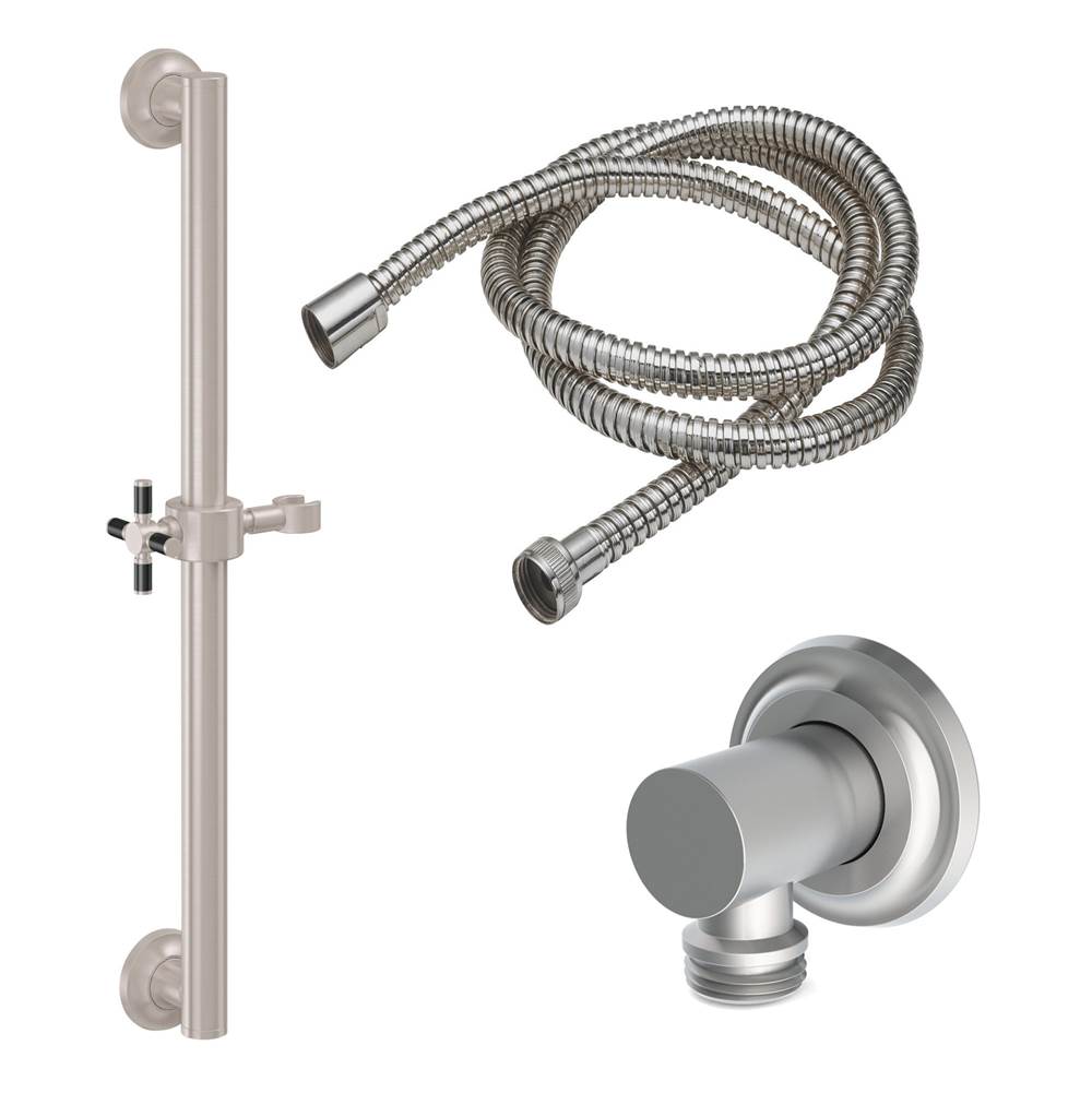 California Faucets - 24'' Grab Bar Handshower Kit - Carbon Fiber Cross Handle with Concave Base - Gloss White