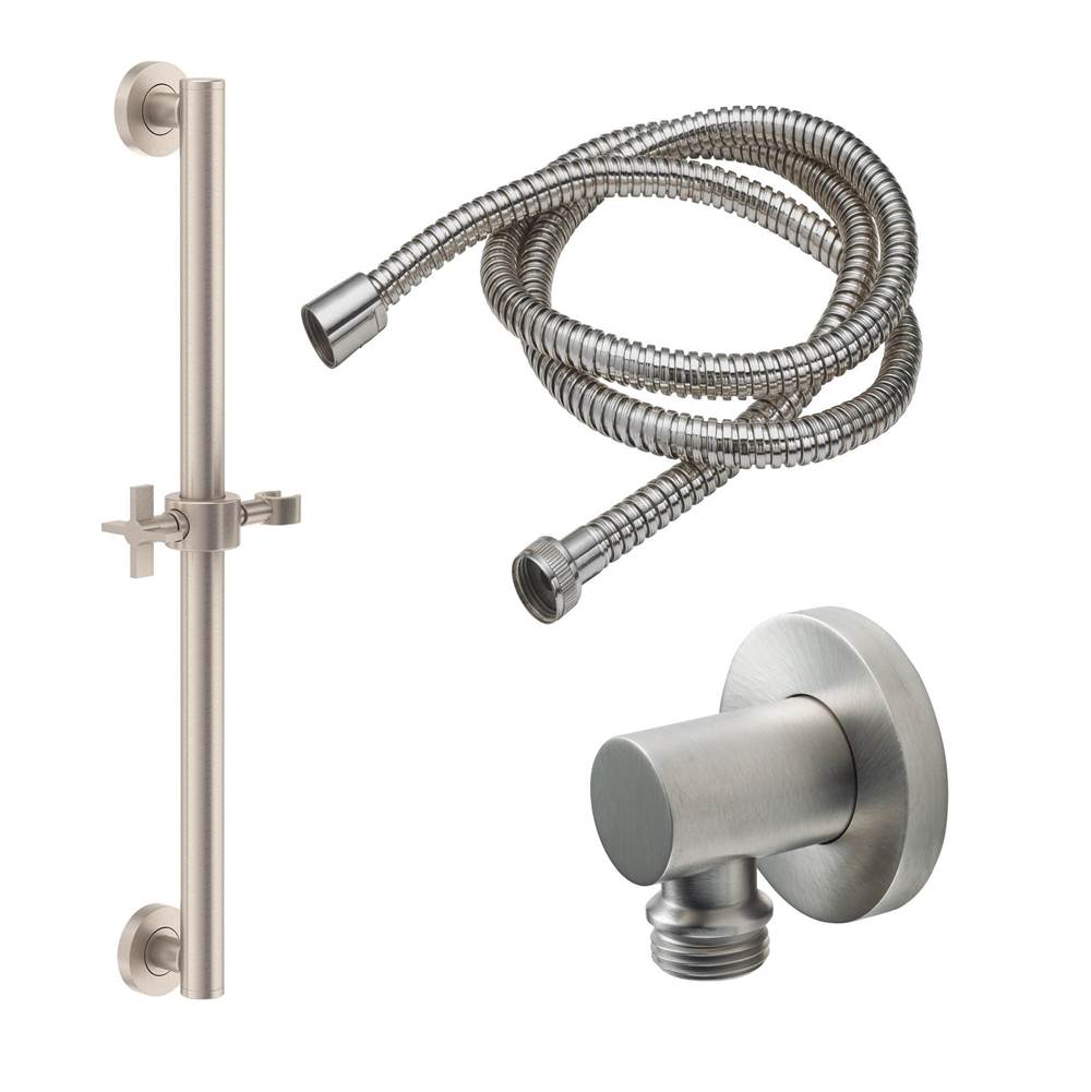 California Faucets - 24'' Grab Bar Handshower Kit -Cross Handle with Round Base - Gloss White