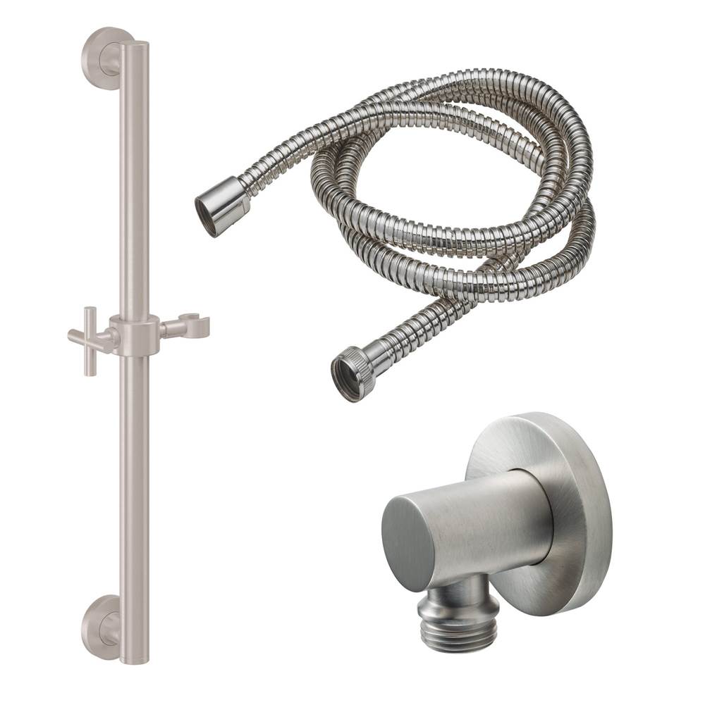 California Faucets - 30'' Grab Bar Handshower Kit - Cross Handle with Round Base - Gloss White