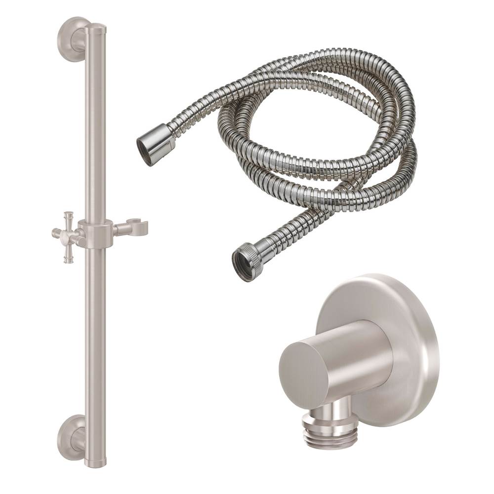 California Faucets - 30'' Grab Bar Handshower Kit - Smooth Cross Handle with Round Base - Gloss White