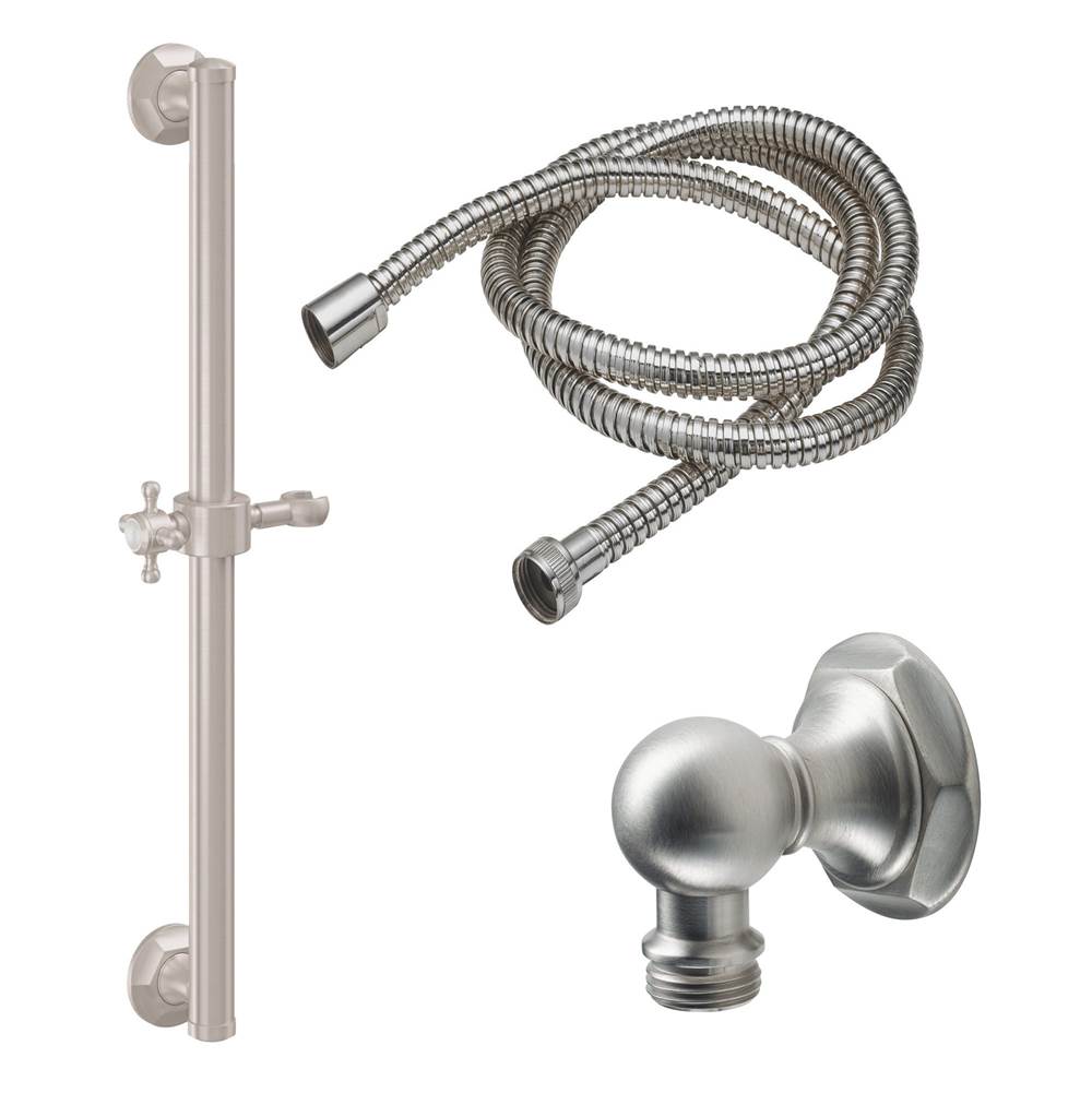 California Faucets - 24'' Grab Bar Handshower Kit - Cross Handle with Hex Base - Gloss White