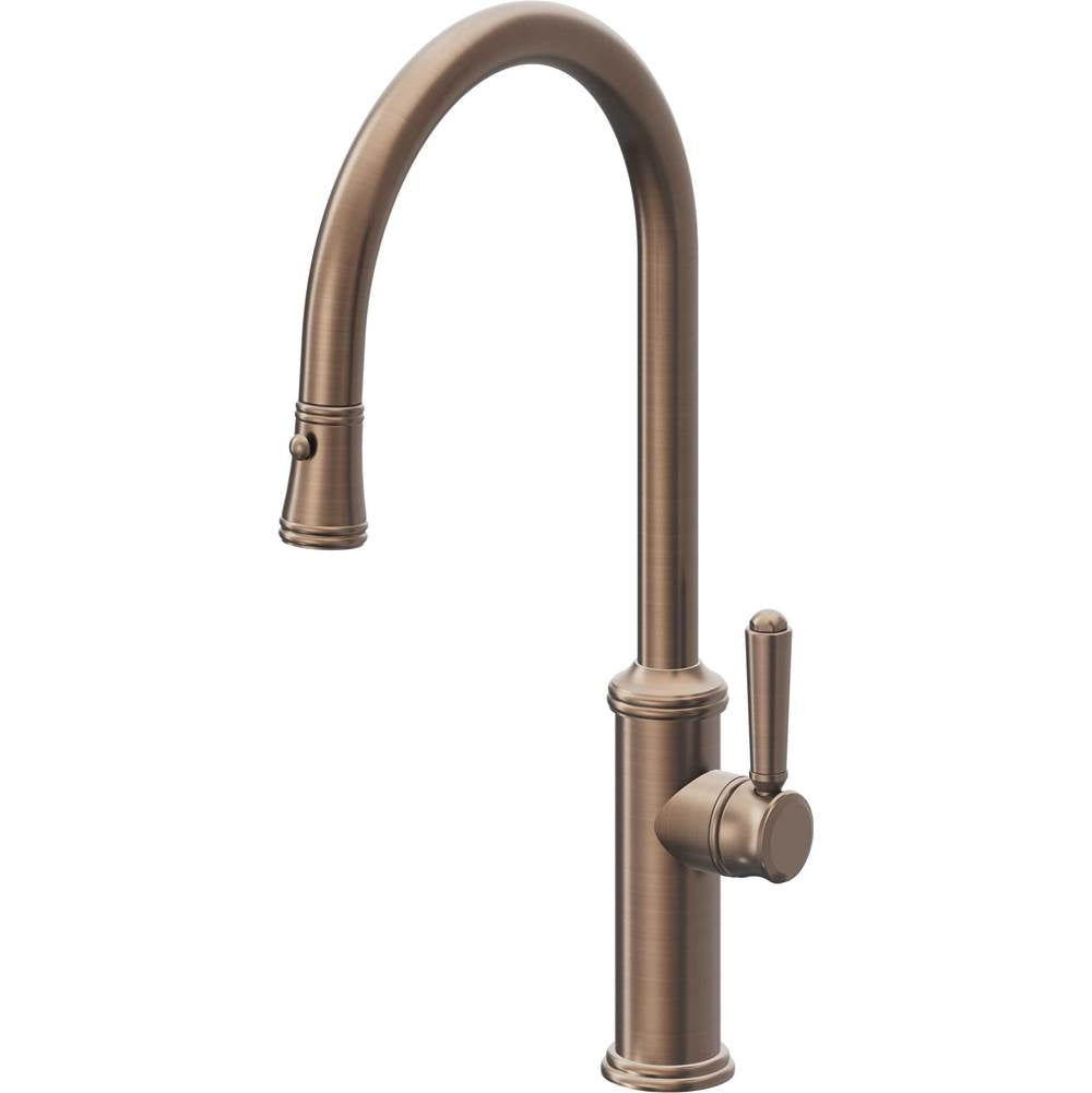 California Faucets - Pull-Down Kitchen Faucet with Button Sprayer - High Arc Spout - Satin Bronze Pvd